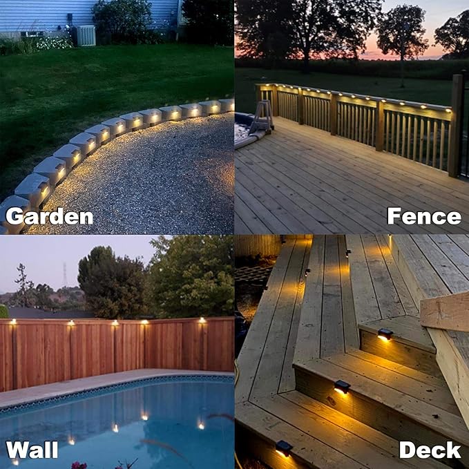 DenicMic 3 Pack Solar Deck Lights Fence Post for Patio Pool Stairs Step, Waterproof LED Outdoor (Warm White)