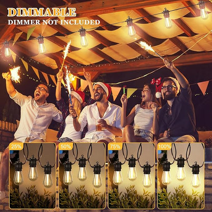 Outdoor String Lights Waterproof, 50ft Patio String Ligths for Outside with 17 (2 Spare) Replaceable E12 Bulbs Shatterproof, 2700K Warm White Great for Balcony, Gazebo, Yard, Porch