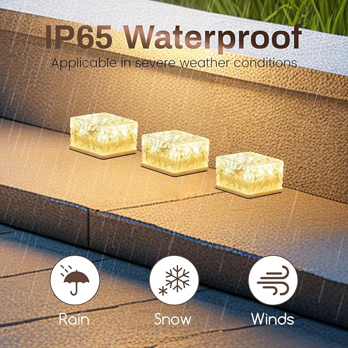 Wokyo Solar Brick Lights Outdoor Waterproof LED Rock Lights Patio Brick Lights 4 Packs for Patio, Yard, Walkway | Lumora