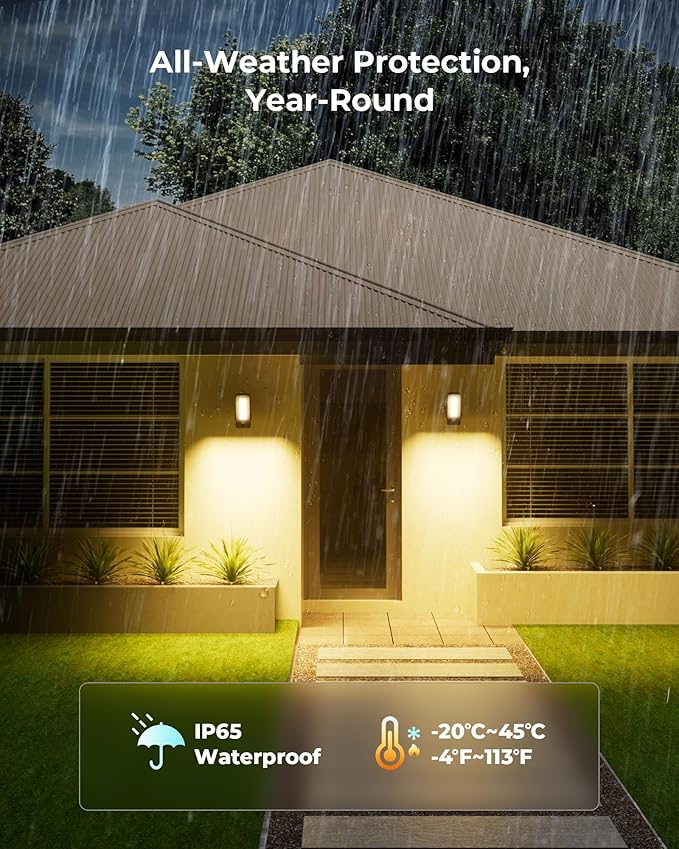 2 Pack Motion Sensor Outdoor Lights, 10000mAh Rechargeable 600 Lumen Battery Operated Outdoor Wall Lights with 3 | Lumora