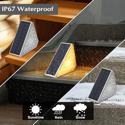 Solar Step Lights for Outside - 8 Pack Outdoor Stair Solar Powered Light, Waterproof Deck Step Triangle LED, Warm White Lighting Decor for Garden Patio Yard Porch Pathway Fence Walkway