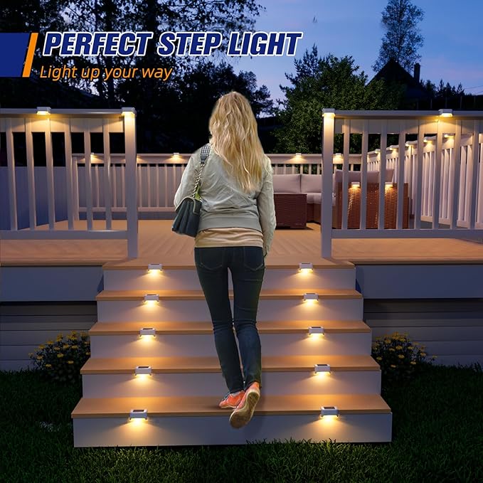 APONUO Solar Deck Lights 16 Pcs, Solar Step Lights Outdoor Waterproof Led Fence Light for Patio, Stairs, Garden | Lumora