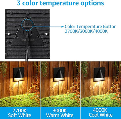 LEONLITE 3CCT Low Voltage LED Deck Light, 12-24V AC/DC Landscape Step Railing Fence Light, IP65 Waterproof, ETL Listed, IP65 Waterproof, Step Lights for Garden, Yard, Aluminium, Black, Pack of 4