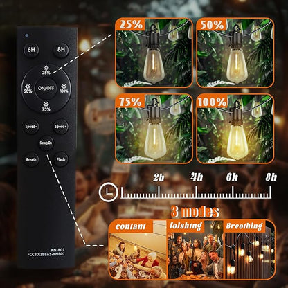 GUNABAY Outdoor Solar String Lights with Remote -100FT Wire and 50+1 LED shatterproof Bulbs,dimmable Waterproof Fairy Lights for Patio, Garden, Yard, Balcony & Party Decor