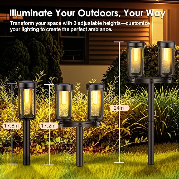Solar Pathway Lights, Upgrade Dual-Head Solar Lights Outdoor Waterproof, 8 LEDs Auto On/Off Solar Powered Lighting for Garden Yard Landscape Walkway Driveway Lawn Patio(Warm White,8 Pack)