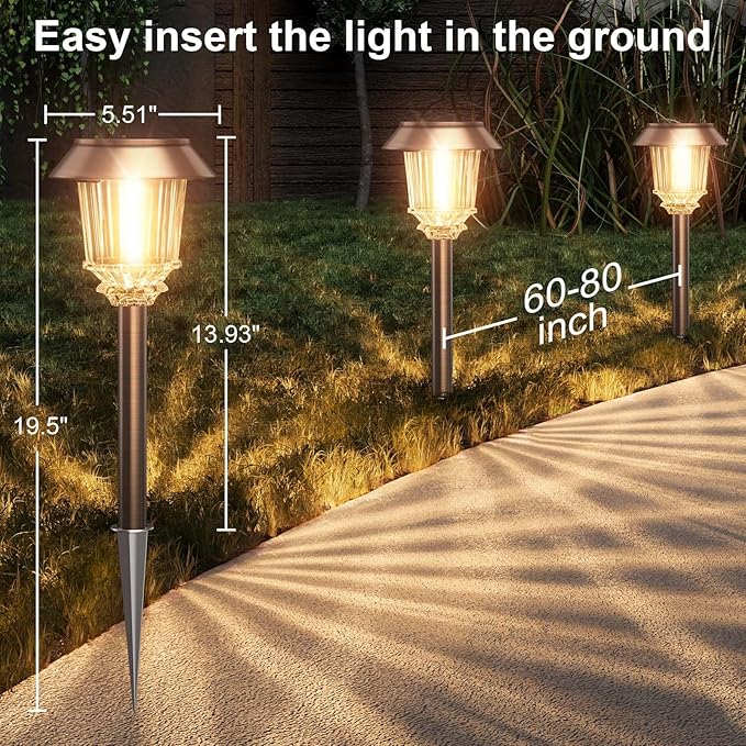 XMCOSY+ Solar Pathway Lights - 6 Pack Solar Garden Lights, IP65 Waterproof Powered Landscape Lighting for Patio Walkway Driveway