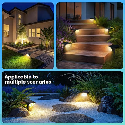 Solar Spot Lights Outdoor IP68 Waterproof, Ultra-Bright Performance，Simple Modes for Easier Operation, Auto On/Off，Solar Powered Landscape Lights for Garden, Yard, Pathway (Warm White, 4 Pack)
