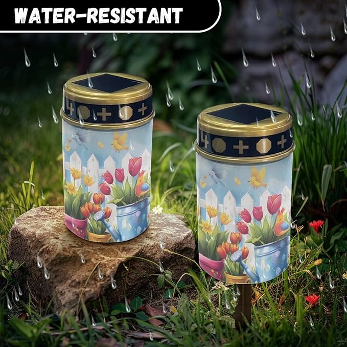 Orange Tulip Outdoor Solar Lights for Yard Decorative Waterproof Solar Light for Cemetery Grave Flameless Candle for Cemetery Garden Backyard Outdoor Decor Multipurpose Solar Lights