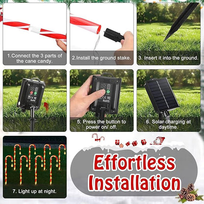 Lewondr 41" Solar Christmas Candy Cane Lights Outdoor, Upgraded Pathway Stake Lights, 8 Modes Control, 96 LED Beads, Waterproof Solar and Type-C Charging Outside Decor for Yard Patio Holiday, 8Pack