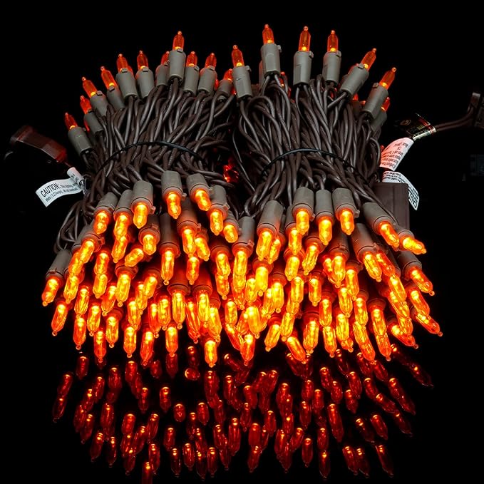 YULETIME 200 Orange LED Christmas Lights with Brown Wire, Pack of 2 Strands 33 Feet 100 Lights UL Certified Holiday String Light Set