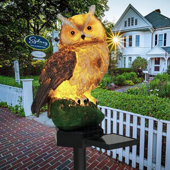 Garden Solar LED Lights - Resin Owl Figure Outdoor Decor, Waterproof Owl Garden Stake Lights for Yard, Pathway, Outside Patio, Lawn Decor (2PCS Brown)