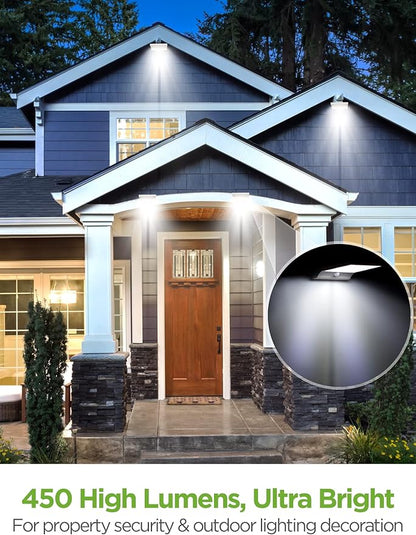 InnoGear Solar Gutter Lights Outdoor, 80 LED Wall Mount Lighting with Motion Sensor 4 Working Modes IP65 Waterproof 450 Lumens for Front Door Yard Garage, Pack of 2