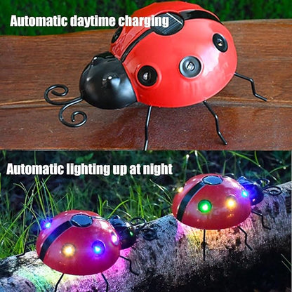 Solar Ladybug Lights Metal Garden Decor for Outside Cute Ladybugs Yard Art Lawn Ornaments Sculptures & Statues with Solar Lights Outdoor Fence Decoration for Patio