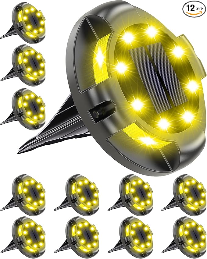 Biling Solar Ground Lights Uplight Sidelight, 12 Packs Bright Solar Outdoor Lights Waterproof for Yard Pathway | Lumora