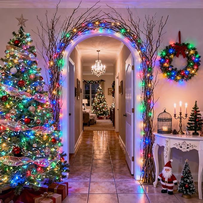 JMEXSUSS 150 LED Christmas Lights Indoor Outdoor Waterproof, 59 ft Connectable Christmas Tree Lights Plug in, 8 Modes Multicolor String Lights for Bedroom Tree Fence Patio Party Christmas Decorations
