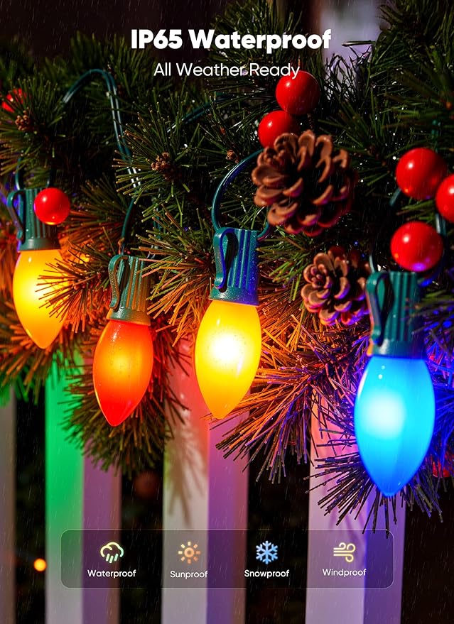 C9 LED Christmas Lights Outdoor, 200 Feet C9 String Light with 200 Shatterproof Matte Bulbs, Connectable Waterproof | Lumora