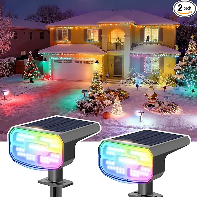 Color Changing Solar Spot Lights Outdoor Waterproof IP65,9 Lighting Modes Multicolor RGB Christmas Spotlight for | Lumora