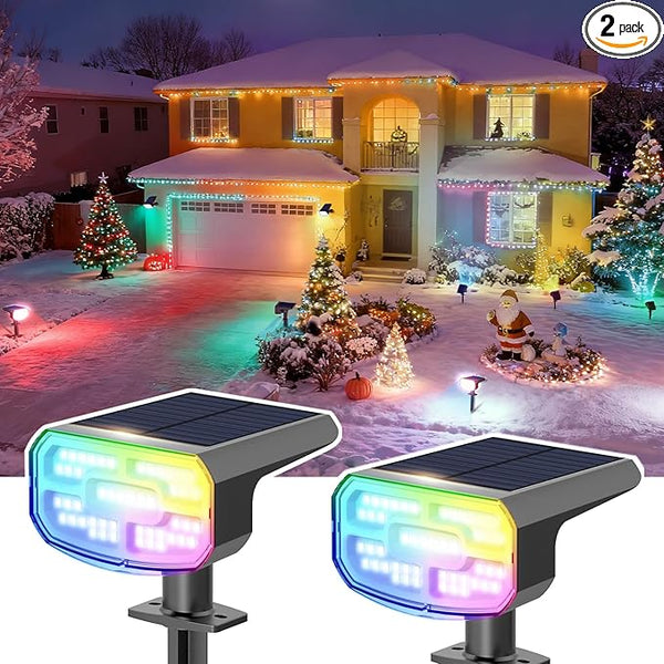Color Changing Solar Spot Lights Outdoor Waterproof IP65,9 Lighting Modes Multicolor RGB Christmas Spotlight for | Lumora