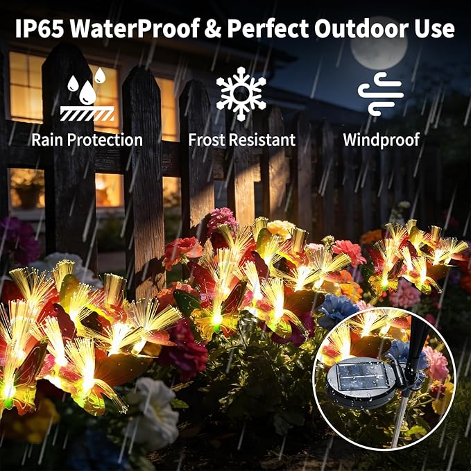 Solar Butterfly Lights 10 Heads 3 Pack - Outdoor Waterproof, No Wiring Needed,Garden Yard Patio Pathway Decoration, Warm White, Swaying in Wind, Romantic Atmosphere Lights (3, Butterfly)