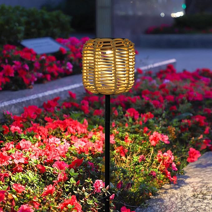 Livinlarge Solar Pathway Lights Outdoor Handmade Bamboo Weaving Garden Lights Waterproof Lighting Landscape Decoration, for Patio, Yard, Driveway,Porch ,Backyard Gardening