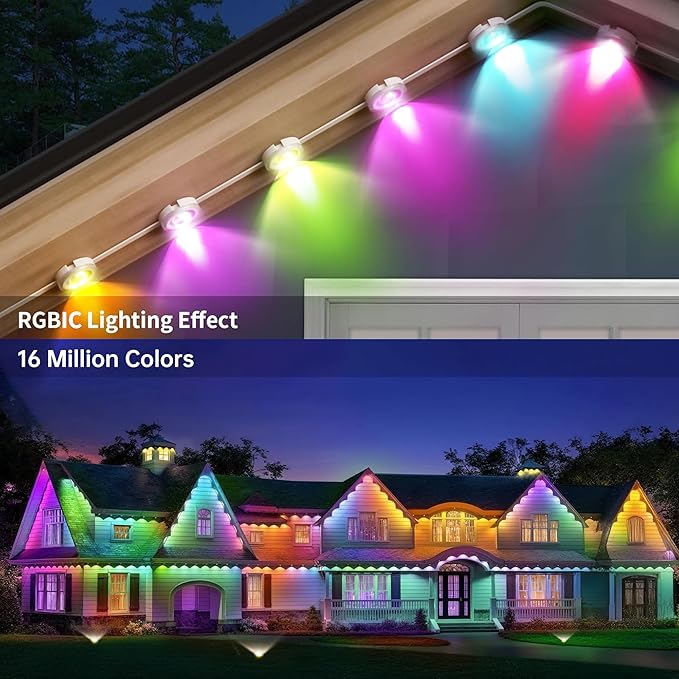Permanent Outdoor Lights 350ft RGB+IC Outdoor String Lights App Control IP67 Waterproof,120 Scene Modes Decorations | Lumora