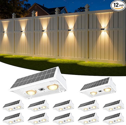 NIORSUN Solar Fence Lights Outdoor, 12 Pack Up and Down Waterproof Solar Wall Lights, Fence Lights with Lens, Warm & Cool White + RGB, Dusk to Dawn Lighting for Patio, Backyard, Pool, Railing (White)