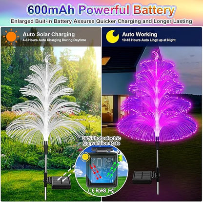 Solar Garden Lights Decorations Outdoor Waterproof 5 Layer Optical Fiber 7 Color Changing for Yard Pathway Outside Decorative Gifts for Mother's Women, 3 Pack