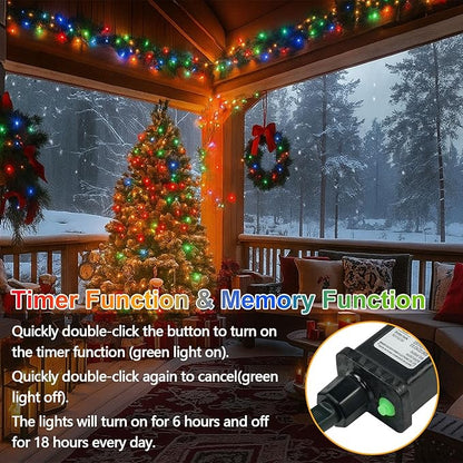 Cool White to Multicolor Color Changing 100 LED 33FT Connectable Christmas String Lights for Outdoor Indoor, 11 Modes Christmas Tree Clear Wire Fairy Waterproof Lights with Memory & Remote & Timer