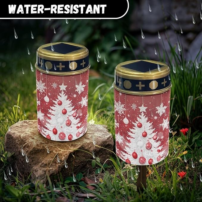 Xmas Garden Solar Light, Christmas Tree Snowflake Grave Solar Lights for Cemetery, Waterproof, Solar Powered, Easy to Install, Decorate Lawn