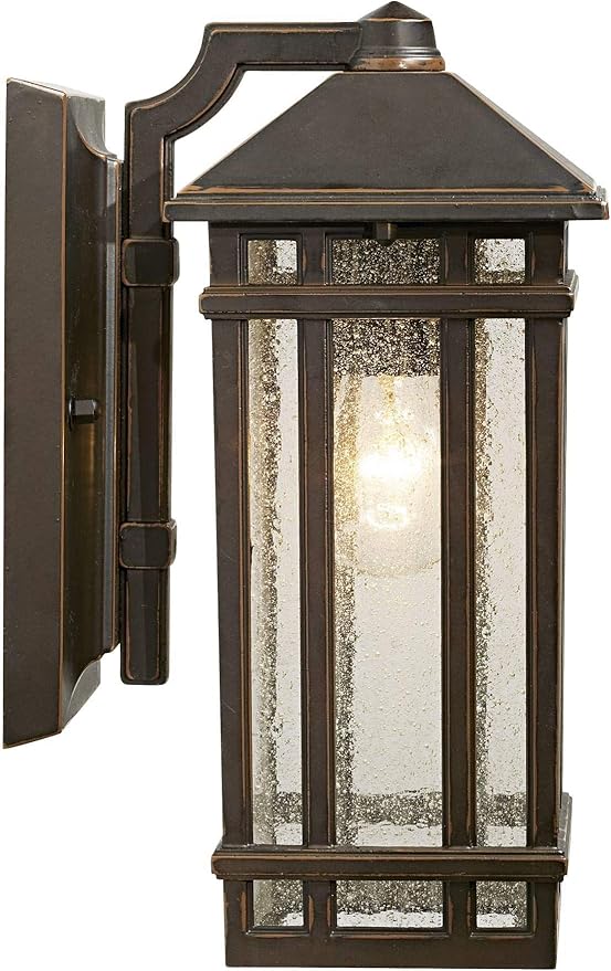 Kathy Ireland Sierra Craftsman Art Deco Outdoor Wall Light Fixture Rubbed Bronze Metal 10 1/2" Frosted Seeded Glass | Lumora