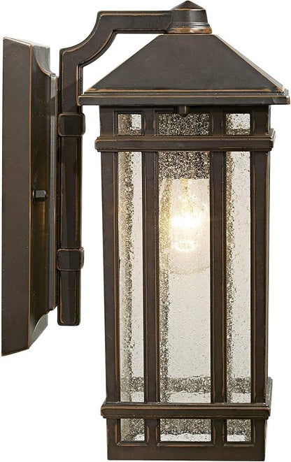 Kathy Ireland Sierra Craftsman Art Deco Outdoor Wall Light Fixture Rubbed Bronze Metal 10 1/2" Frosted Seeded Glass Panels for Exterior House Porch Patio Outside Deck Garage Yard Front Door