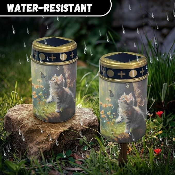 Cat Forest Solar Garden Stake Lights Solar Lights Outdoor Garden for Cemetery Grave Decorations, Memorial Gift, Christmas Yard Art, Sympathy Gifts