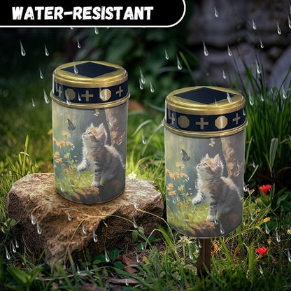 Cat Forest Solar Garden Stake Lights Solar Lights Outdoor Garden for Cemetery Grave Decorations, Memorial Gift, Christmas Yard Art, Sympathy Gifts