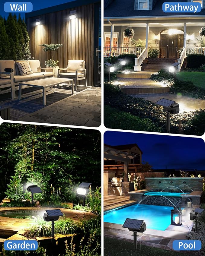 Fabrito Large Solar Spot Lights Outdoor 2 Pack, 1000 Lumens High Brightness, IP65 Waterproof Solar Spotlight with | Lumora