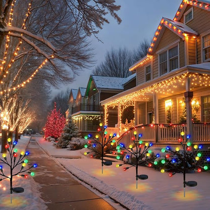 2 Pcs 40 LED Christmas Solar Pathway Lights Outdoor Decoration 28" Christmas Yard Stake Light Waterproof Solar Xmas Decoration 8 Modes Pineapple Ball Tree for Walkway Path Garden Patio