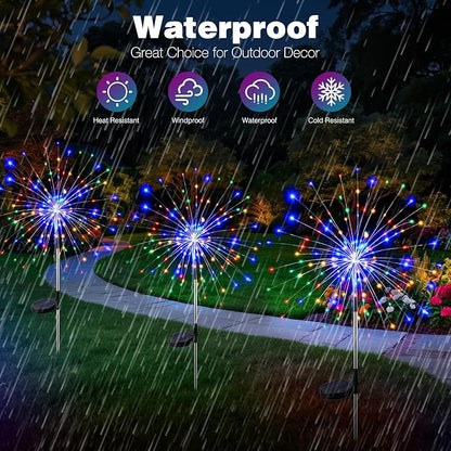 btfarm 1 Pack Solar Garden Lights Outdoor, 8 Modes Firework Lights Solar Powered, Waterproof Twinkle Fairy Light Outside for Yard Patio Pathway Pool Christmas Party Decorative, Multicolor