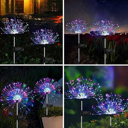 2 Pack Solar Garden Lights 240 LED - Waterproof Firework Starburst Outdoor Lights with 8 Mode, Solar Powered Flower Firework Light for Garden, Pathway, Patio, Yard, Flowerbed Decor Colorful