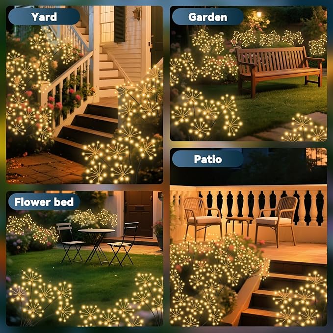 Solar Garden Lights 4 Pack Waterproof Swaying Starburst Light Solar Outdoor Lights for Yard Patio Walkway Pathway Party Wedding Decoration, Unique Gifts for Women, Warm White