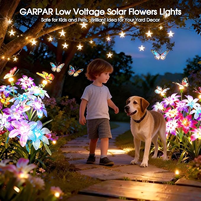 Garpar Solar Lily Lights with Swaying Butterflies, Upgraded Garden Solar Lights Outdoor Decorative, Waterproof | Lumora