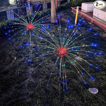 Solar Garden Firework Lights Outdoor Waterproof, 2 Pack 150 LED 8 Lighting Modes Sparklers Solar Twinkling Starburst Lights for Yard Flowerbed Pathway Fence Decorations, Multicolor