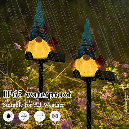 Solar Gnome Garden Lights, Outdoor Gnome Statue with Flowers & Apple, Solar Powered Fairy Garden Lights Gnome Decorations for Home Outside Yard Lawn Patio Gnomes Gifts (Blue)