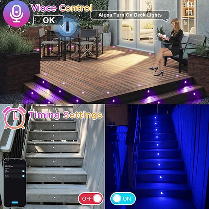 Deck Light RGBW 20 Pack, Φ1.22 Inches RGB/Warm White Light WiFi Control, LED Step Lights Kit Low Voltage DC12V, IP67 Waterproof Deck Lights for Stairs with Remote Control