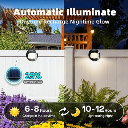 Sublume Solar Fence Lights, 6 Pack Outdoor Step Lights, IP65 Waterproof, 3000K Warm-White, Dusk to Dawn Outdoor Lighting Decor for Wall, Garage, Patio, Exterior, Porch