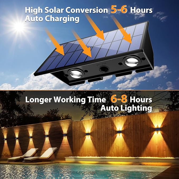 Solar Fence Lights,12 Pack Solar Lights Outdoor Warm White + RGB Up & Down Solar Wall Lights Waterproof 100 Lumens | Lumora