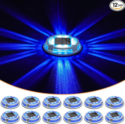 VOLISUN Solar Driveway Deck Lights Dock Marine Lights,16 Pack Solar Ground Light 2 Colors in 1 led Waterproof,Driveway Marker Light for Pathway Warning Step (White/Blue),Auto On/Off