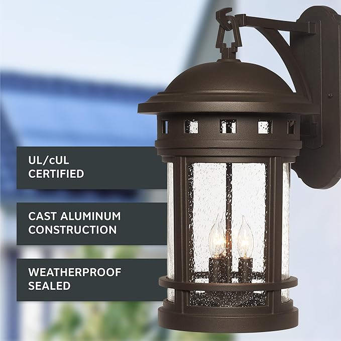 DESIGNERS FOUNTAIN Sedona 3-Lights Outdoor Light Fixture, 20 Inch Exterior Wall Lantern Sconce for Front Door, Patio and Porch, Oil Rubbed Bronze, 2391-ORB