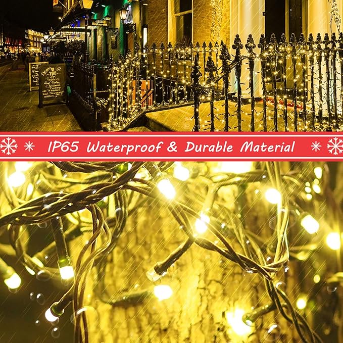 realization Christmas Lights Outdoor, 105FT 300 LED String Lights Indoor with 8 Modes, End-to-End Plug, UL Certified, Waterproof Fairy Lights for Xmas Tree Decorations Garden Party (Warm White)