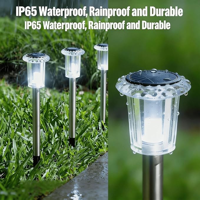 Solar Pathway Lights Outdoor, 13 Inch 4 Pack, Crystal Lens Solar Stake Lights with Starburst Pattern, IP65 Waterproof Garden Lights for Walkway Path Yard Patio Landscape