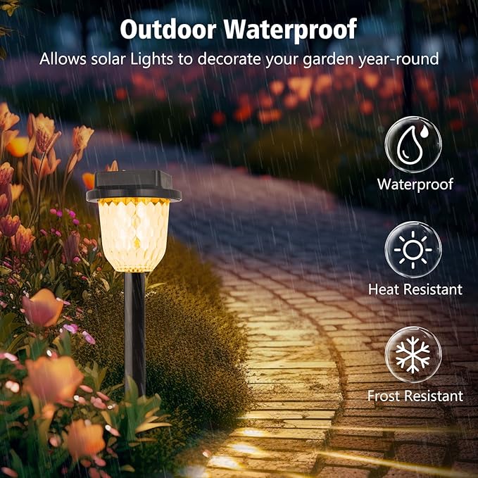 echosari 2 Pack Color Changing Solar Pathway Lights, Dynamic Multicolor & Warm White Christmas Solar Lights Outdoor Waterproof Garden Lights for Landscape Path Driveway Walkway Lawn