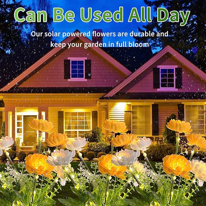 Solar Garden Snow Lotus Lights, 3-Pack 21 Flowers, Waterproof Auto On/Off Pathway Lights for Yard, Walkway, Patio & Cemetery Decor in Yellow